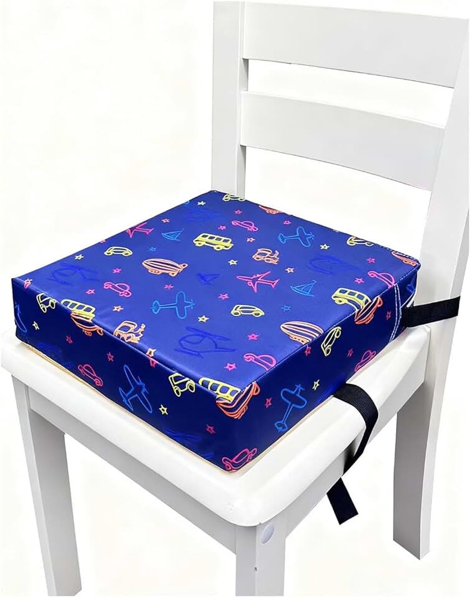 Stoel kind, voertuigen boosterkussen, 9 cm dik zitkussen voor kinderen met hoge terugvering, met vaste veiligheidsgesp, geschikt voor meisjes jongens van 3, 4, 5, 6 jaar (diepblauw)