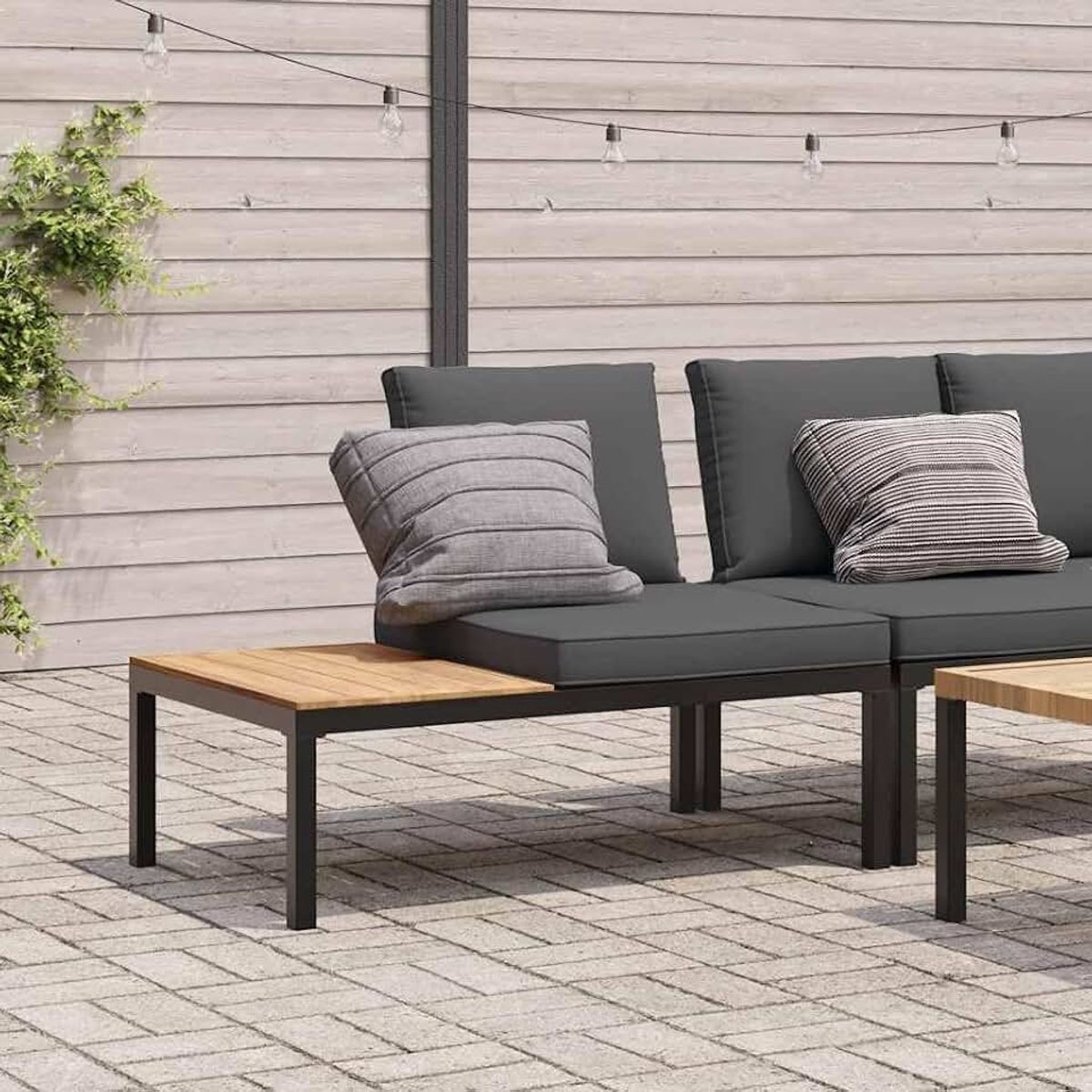 Tuinbank met kussens aluminium zwart stevig duurzaam 2-zits bankje voor terras tuin balkon bijzettafel afneembare hoes comfortabel zitmeubel buitenmeubel zithoek