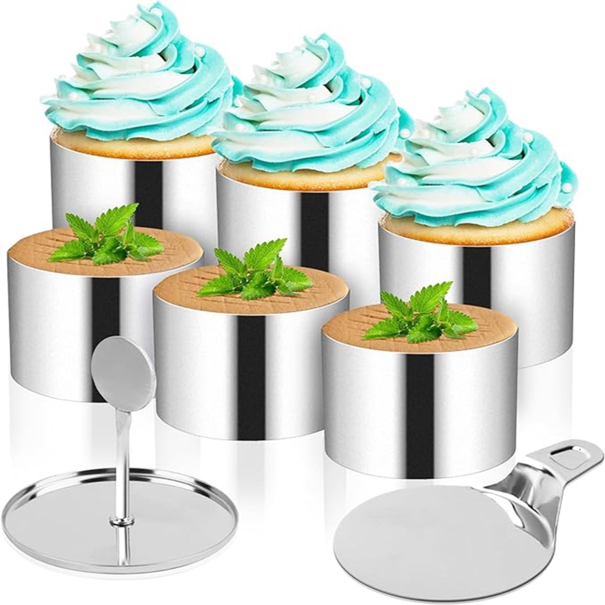 Set Roestvrijstalen Taartringen, Gebakringen Van 7,5 × 5,5 Cm, 6-Delige Set Dessertvormpjes Bakgereedschap