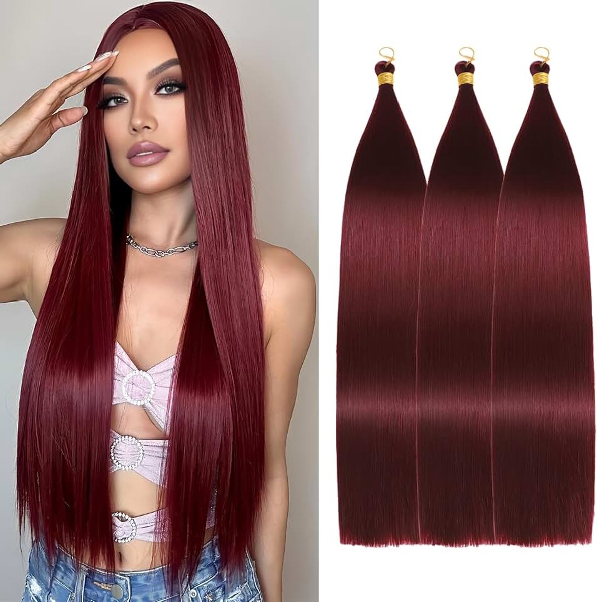 28 Inch Straight Hair Extensions 150g 3 Packs Bone Straight Braiding Hair, Soft Synthetic Bundles Crochet Braids Hair Bundles for Braiding (BUG#, 28 Inch 3 Packs)