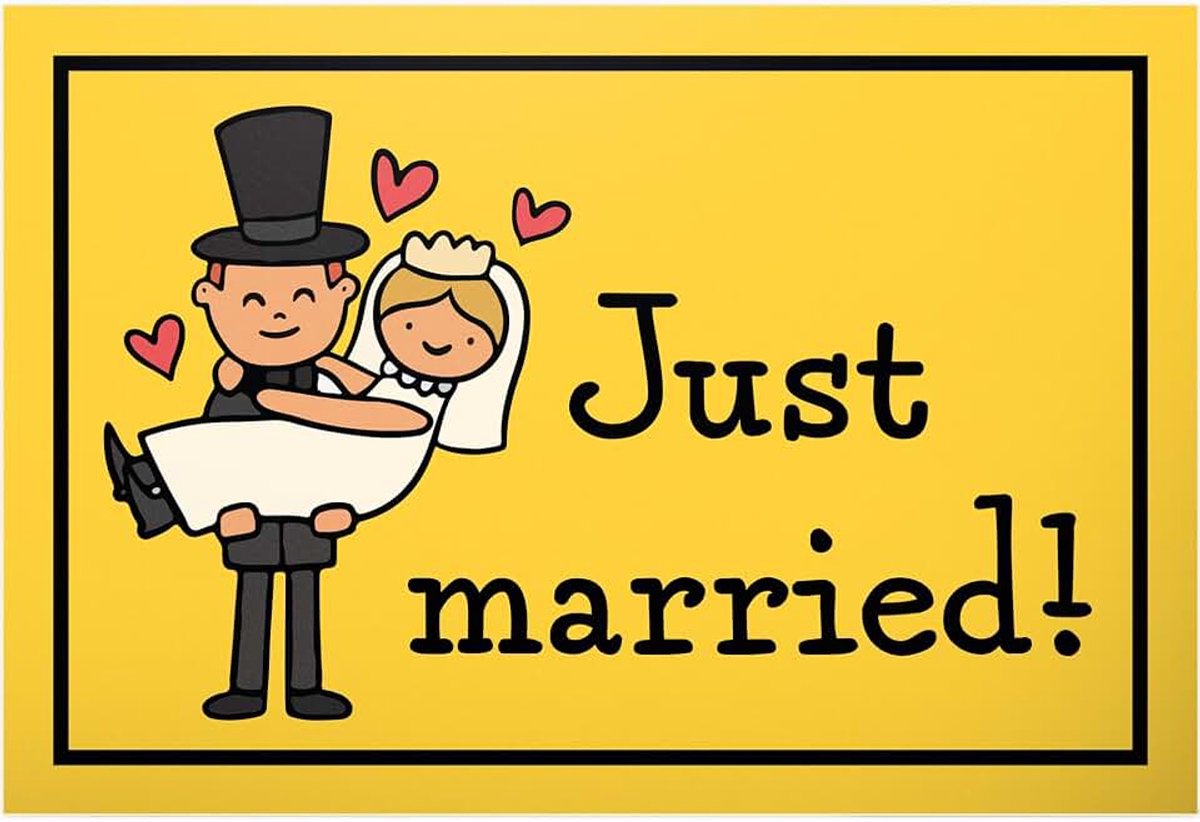 Just Married - schild 30x20 cm - bruiloftsdecoratie vrijgezellenfeest fotobox feestdecoratie - cadeau-idee voor bruiloft bruidspaar