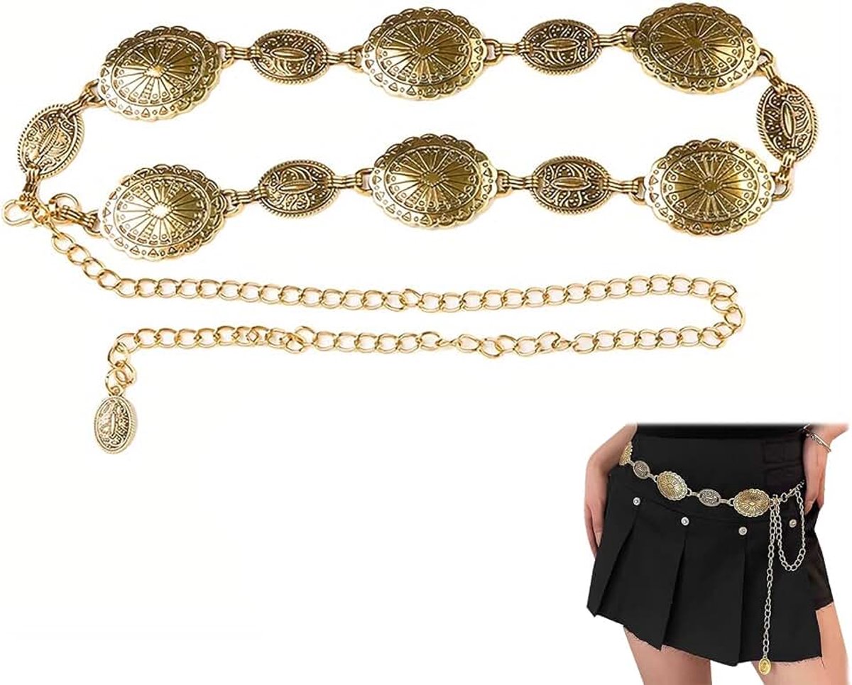 Heupkettingriem voor Dames - Verstelbare Holle Kettingriem voor Jurk, Spijkerbroek, Concertoutfit – Vintage Stijl, Gouden Accessoire