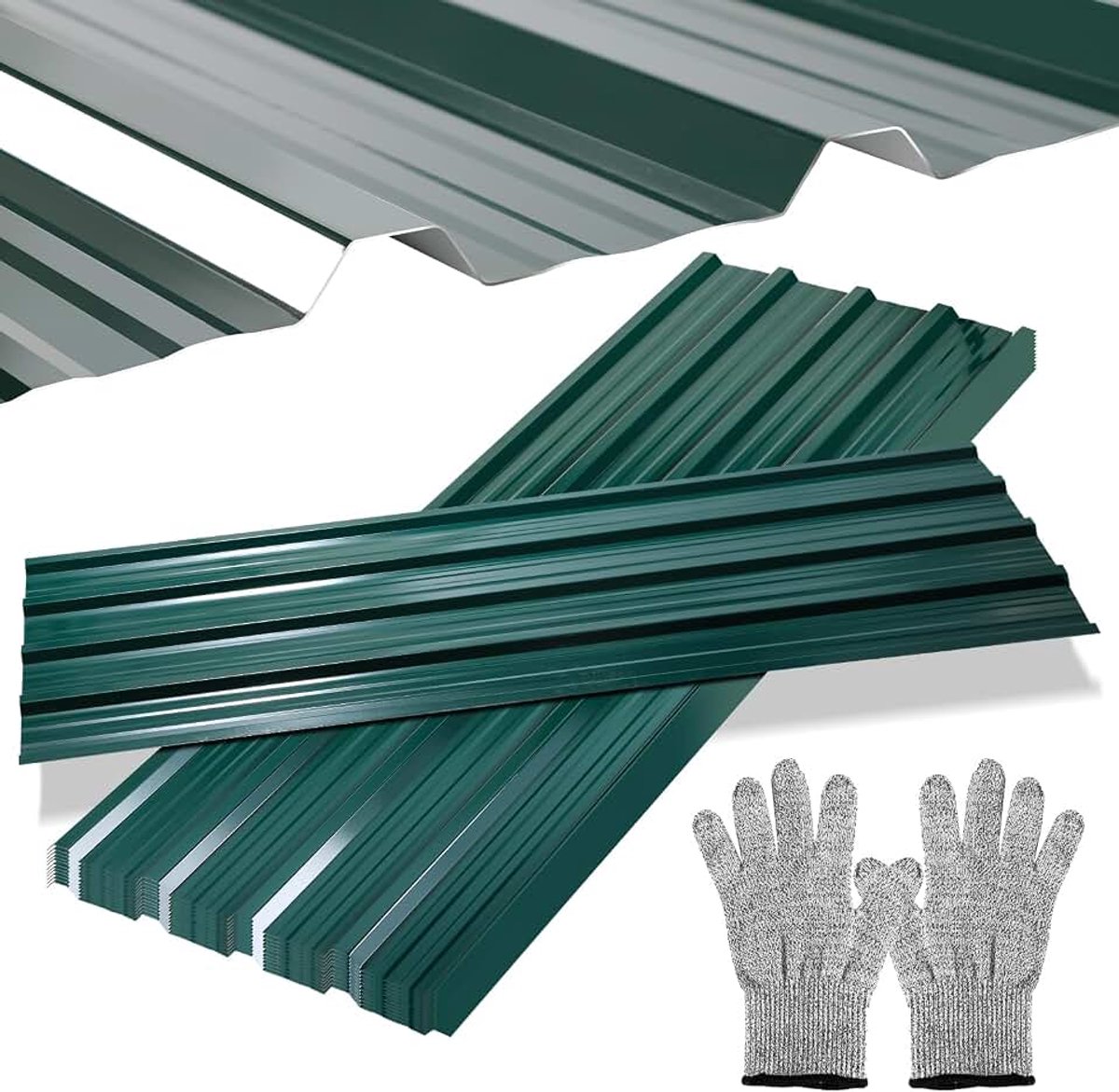 Trapeziumplaat 12 stuks, trapeziumplaat profielplaat 129cm x 46cm ca. 7 m², golfplaten voor dak, trapeziumplaat metaalplaat met handschoenen, groen