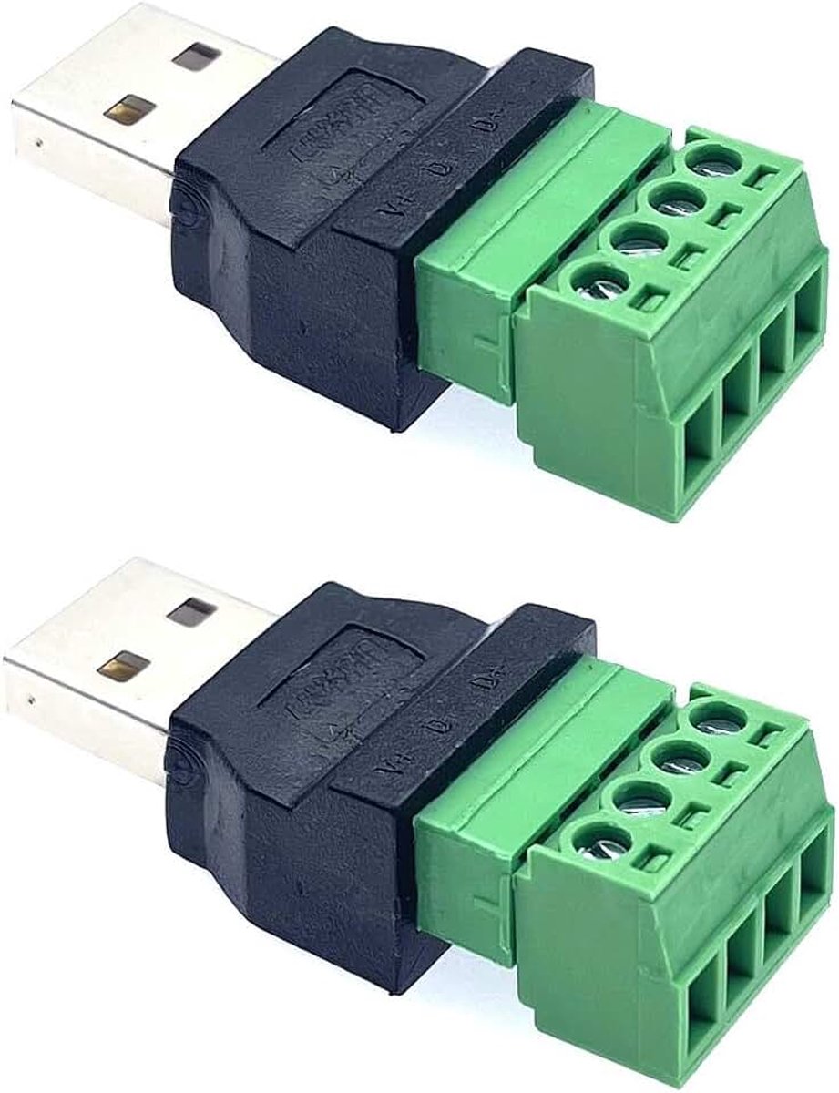 2x USB-schroefklemmenblokadapter mannelijk naar 4-pins/weg vrouwelijke boutschroefafschermingsterminals insteekbare connector voor opladen en gegevensoverdracht voor usb-interferentie