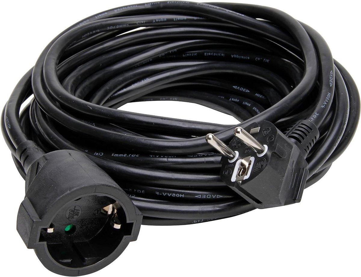 Verlengkabel Contactdoos - Stroomkabel - Buiten Gebruik - Spatwaterdicht IP44 - 10 Meter - Zwart