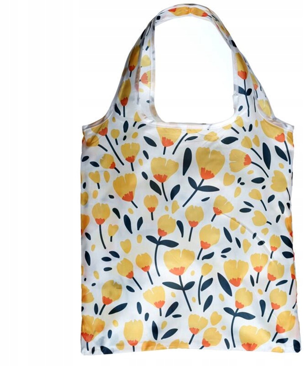 Bloemen boodschappentas opvouwbaar met hoes en karabijnhaak - Tulpen