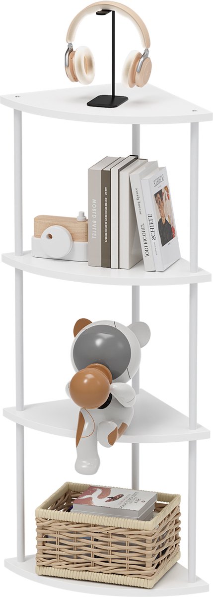 PIPIPOXER Hoekkast met 4 Lagen Hoekrek Opbergkast in Industriële Stijl 30 x 30 x 93 cm Staande kast voor Woonkamer Slaapkamer Keuken Woonkamer en Keuken Boekenkast en Plantenrek Wit