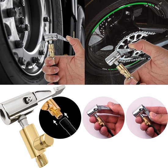Luchtpomp Adapter - Ventiel Connector - Band Oppompen - 90 Graden Vergrendeling - Set van 2 - Zilver Goud — afbeelding 4