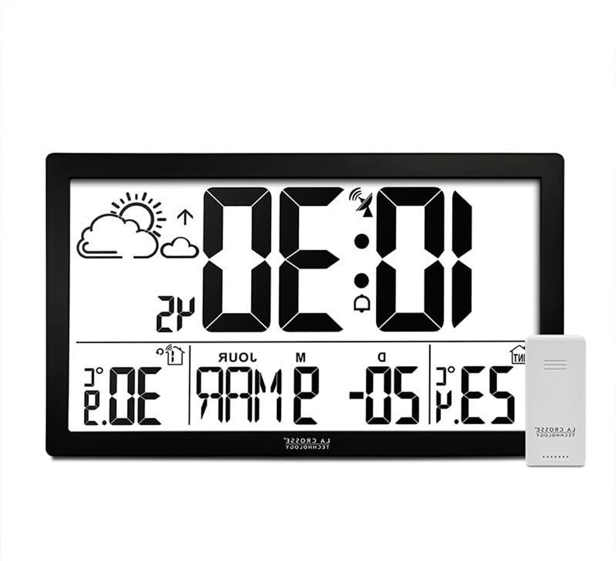Radiogestuurde Wandklok - Grote Klok - Tijd Weergeven - Temperatuur & Weersvoorspelling - 37 cm - Zwart