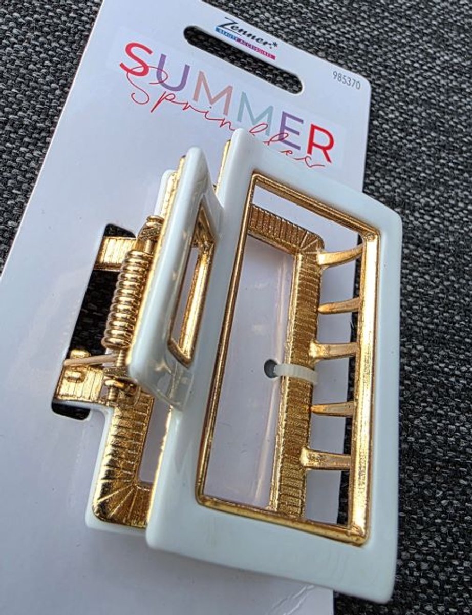 Zenner Summer sprinkles - wit gouden haarklem - rechthoekige haarclip open goud - luxe sierklem - medium 5,5 cm