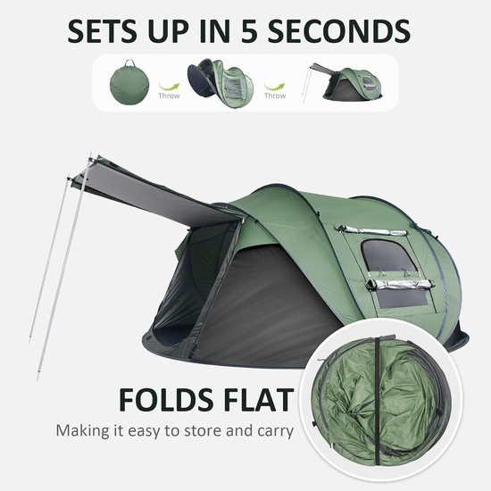 Pop-up Tent - Kampeertent Automatisch - Outdoor Avonturen - Waterdicht UV-bescherming - 4 Personen - Groen van POP — afbeelding 3