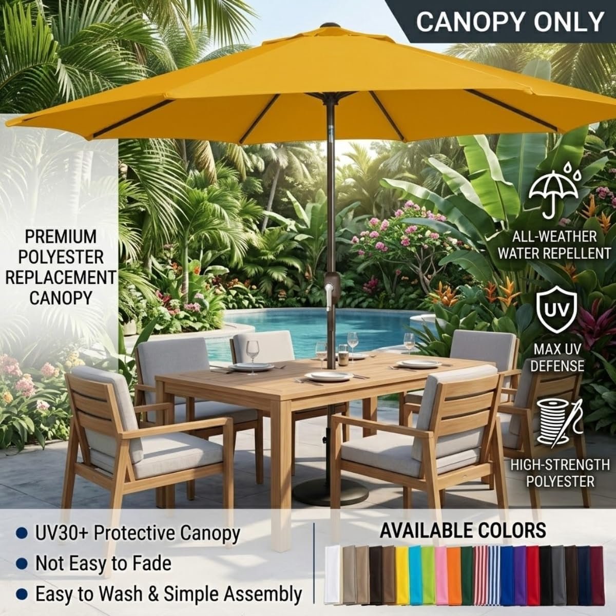 Vervangend doek voor parasols met 8 baleinen – Waterdicht doek – Groot parasoldoek voor buiten – Vervangend doek voor terras-, middenmast- en zweefparasols – Vervangende zonwering – Geschikt voor markt- en terrasparasols – Diameter 300 cm – foto 2