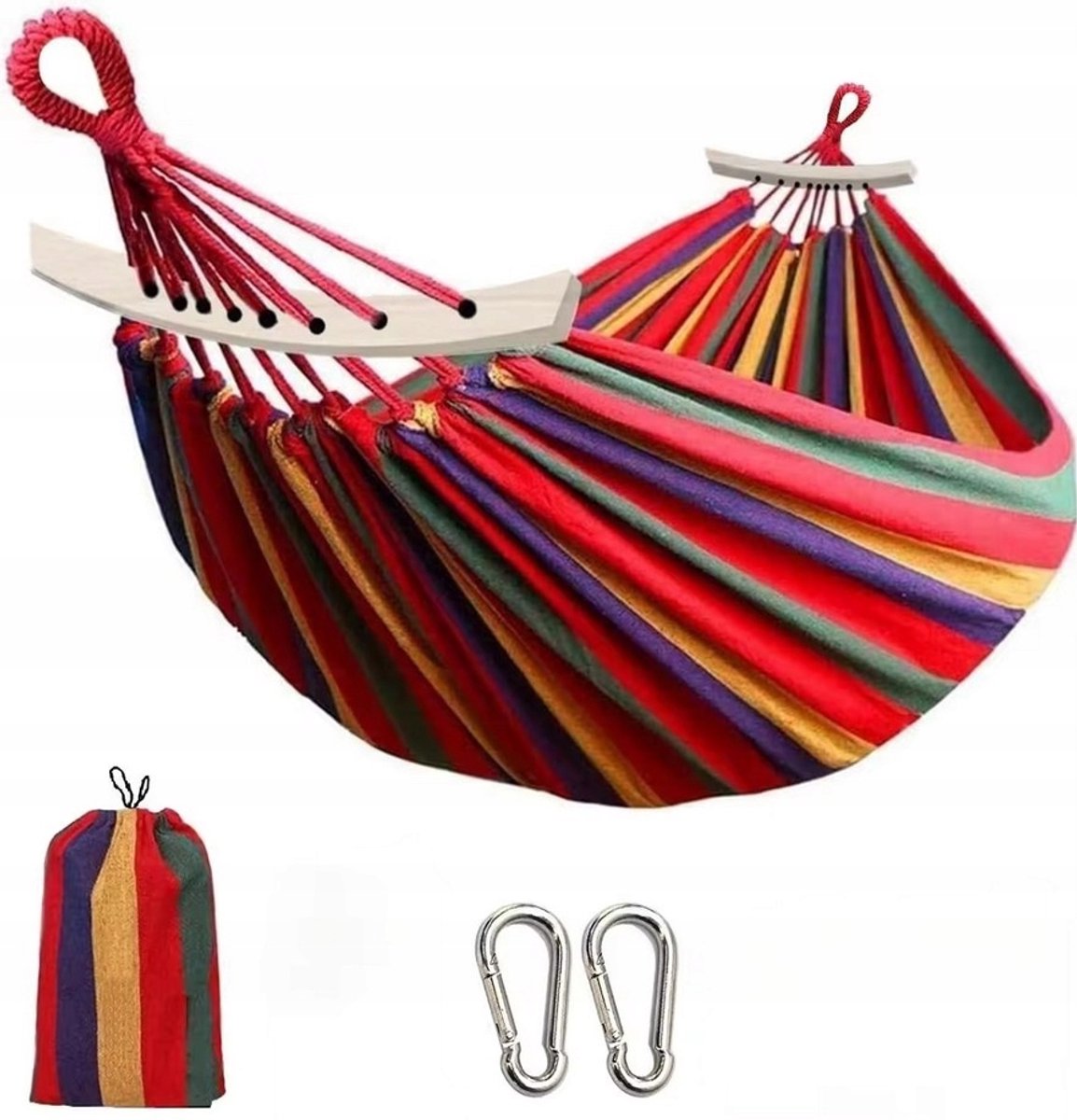 Grote Eenpersoons Hangmat XXL met Houten Spreidstok - Rood