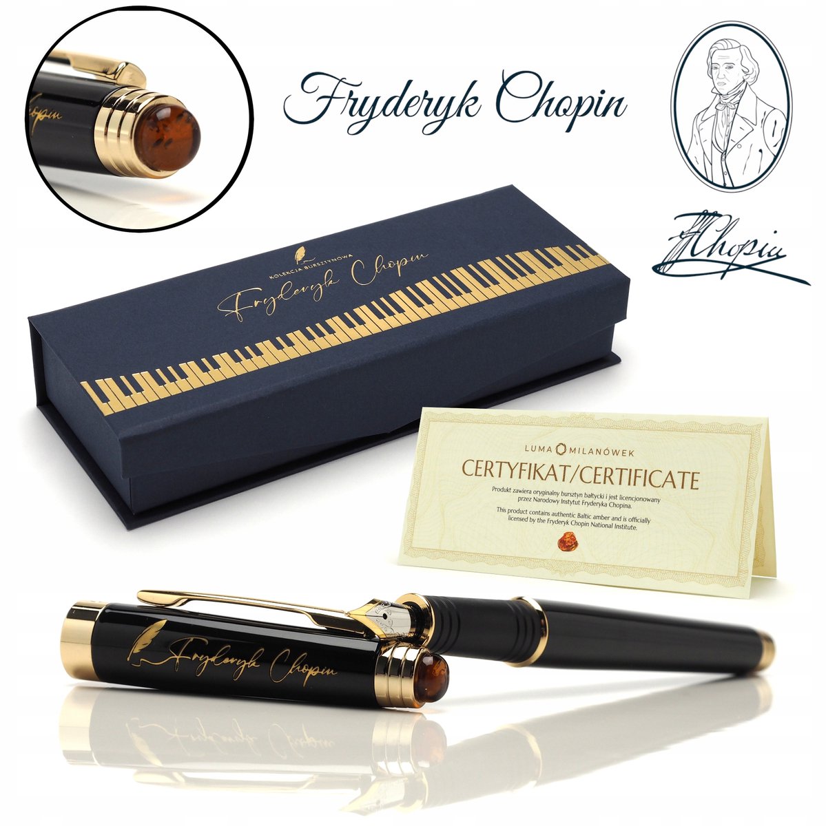 Luxe Vulpen Fryderyk Chopin met Baltisch Amber