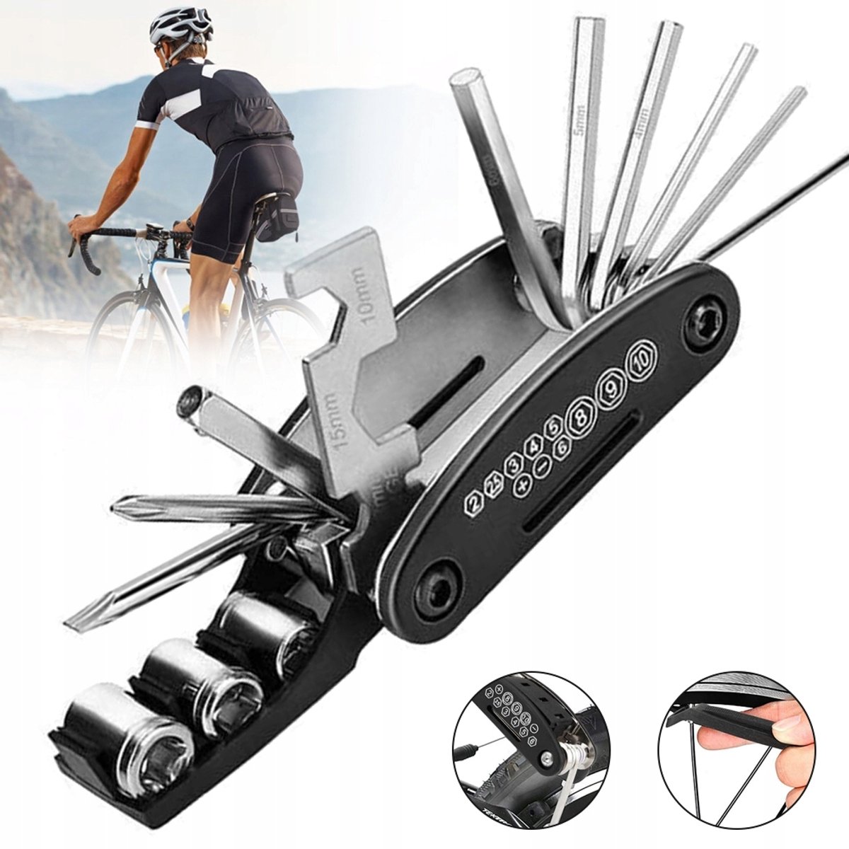 Fietsreparatieset 16-in-1: Gereedschap & Bandenplakkers