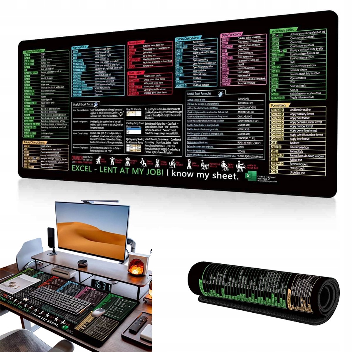 XL Antislip Muismat met Excel Sneltoesten - 60x30cm