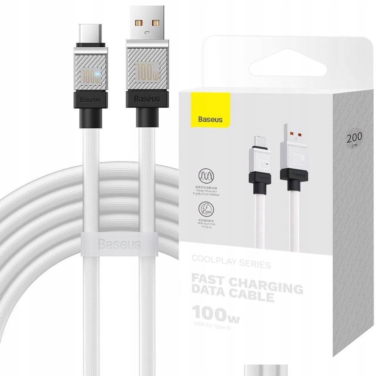 Baseus USB-C Kabel 2m 100W Snel Opladen PD Wit