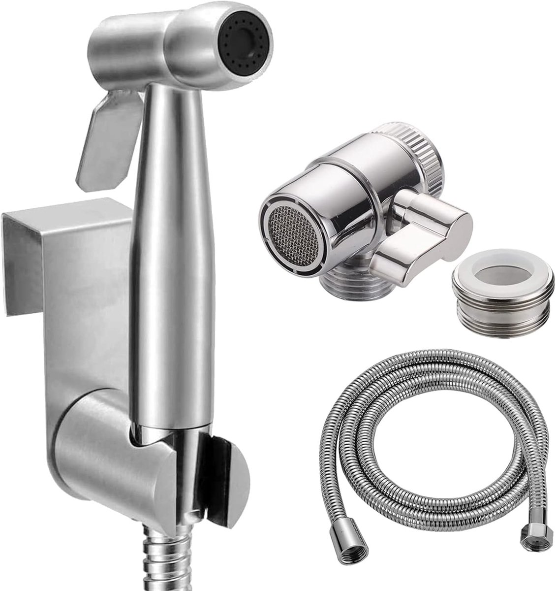 Bidet Toilet Kraan Sprayer met kraanventiel Bidet Accessoires Toilet Roestvrij Staal Douche Bijlage voor Badkamerwastafel of toilet