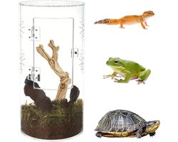 Terraria voor reptielen, mini-terrarium, complete set, waterdicht, acryl, vivarium, cilindrisch, faunabox met voordeur voor kleine reptielen, kikker, springspinnen, bidan, gekkoslakken