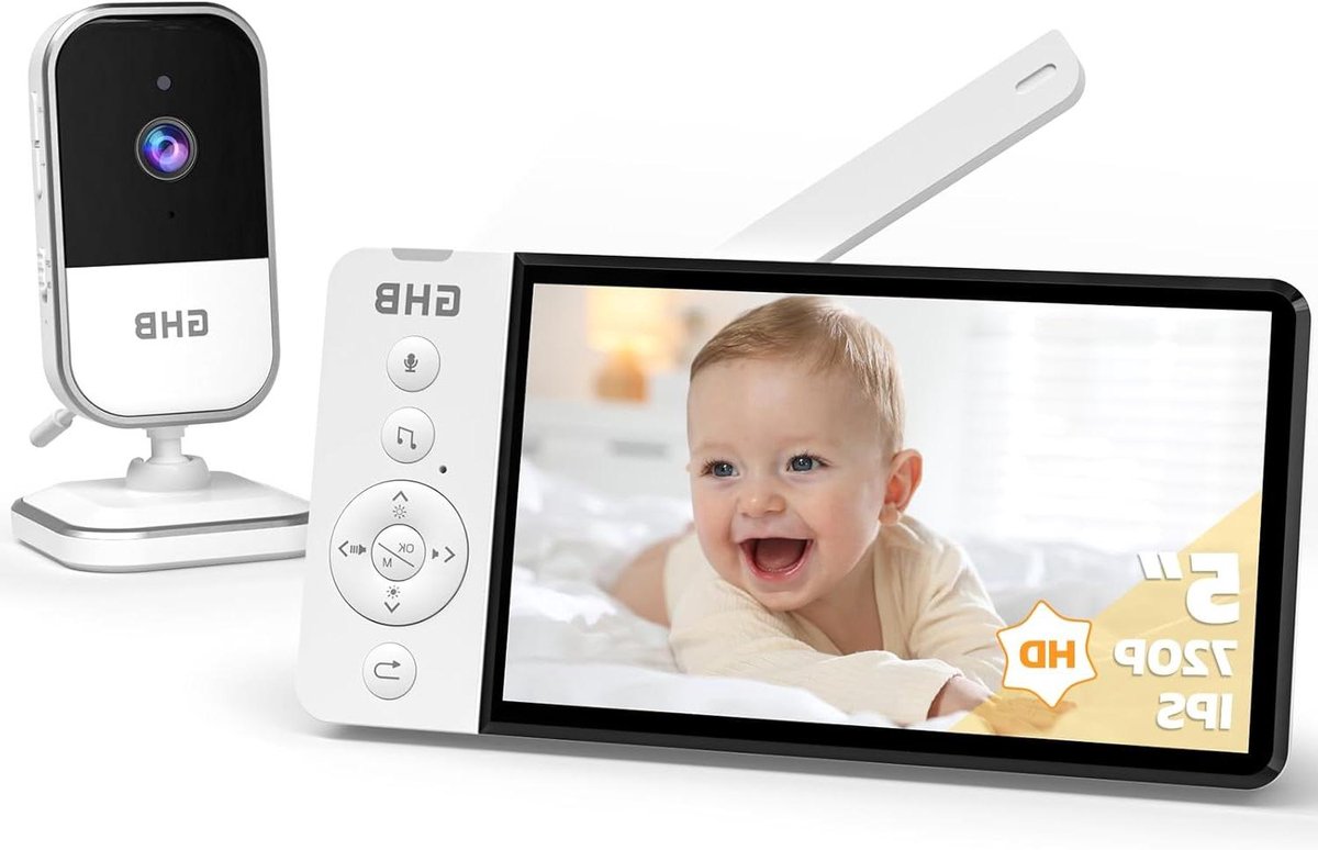 Babycamera Monitor - Baby Bewaker - Baby Bewaking - HD Beeld Temperatuur - 5 Inch Scherm - Wit