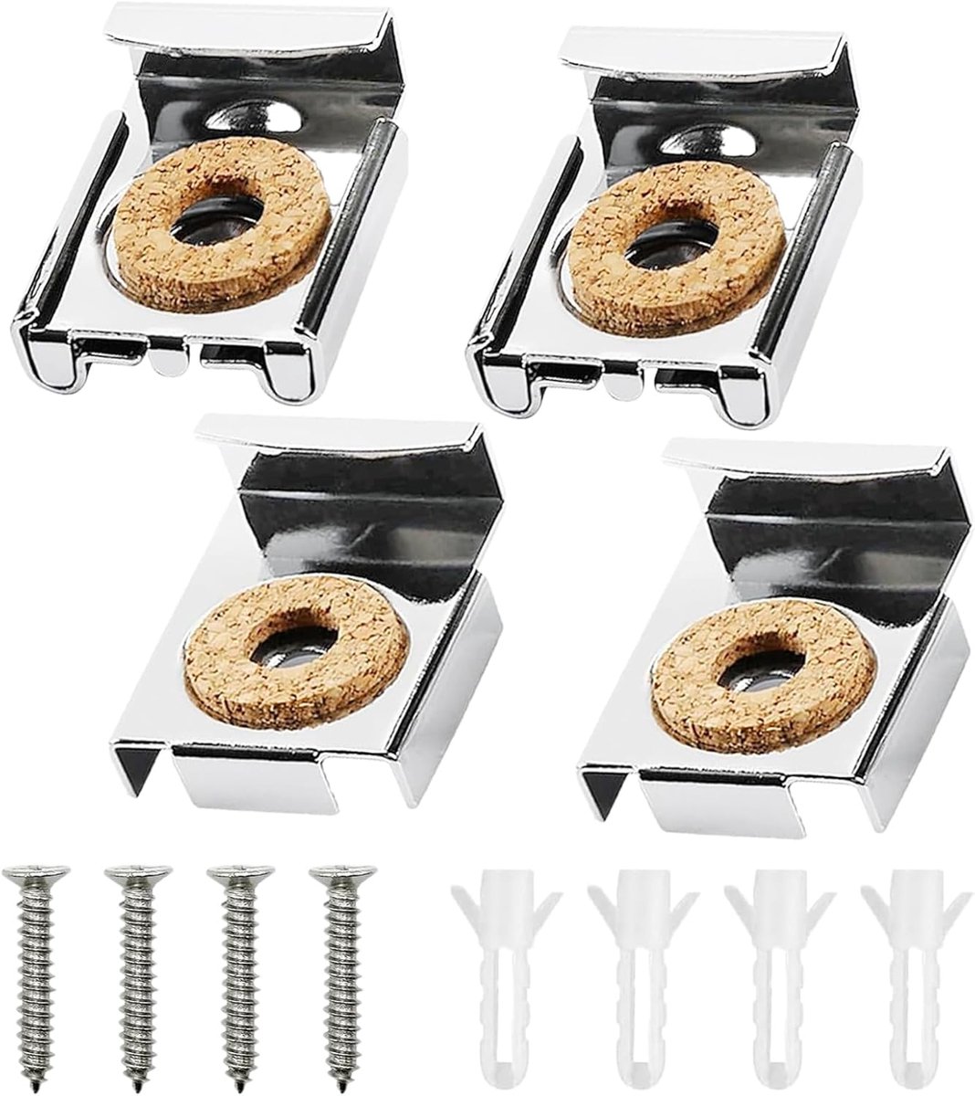 4 stuks haken voor wandspiegels, houder voor wandspiegels, haak voor het ophangen van wandspiegels, clip met veerspiegel, haak van roestvrij staal met schroeven voor het ophangen van spiegels (4)