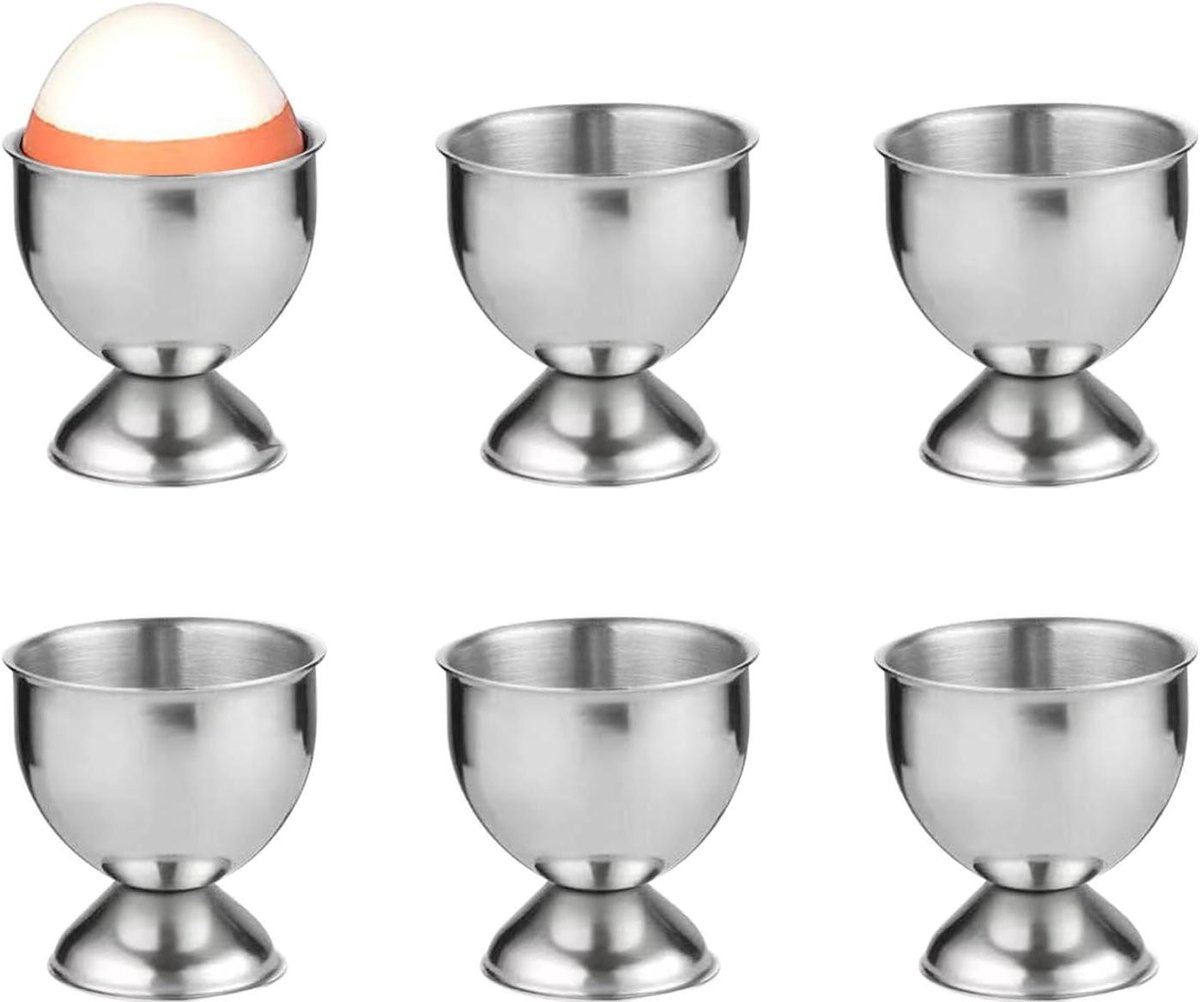 Eierdopjes Set - Eierhouders - Ontbijt Tafel - Stapelbaar Design - 6 Stuks - Zilver