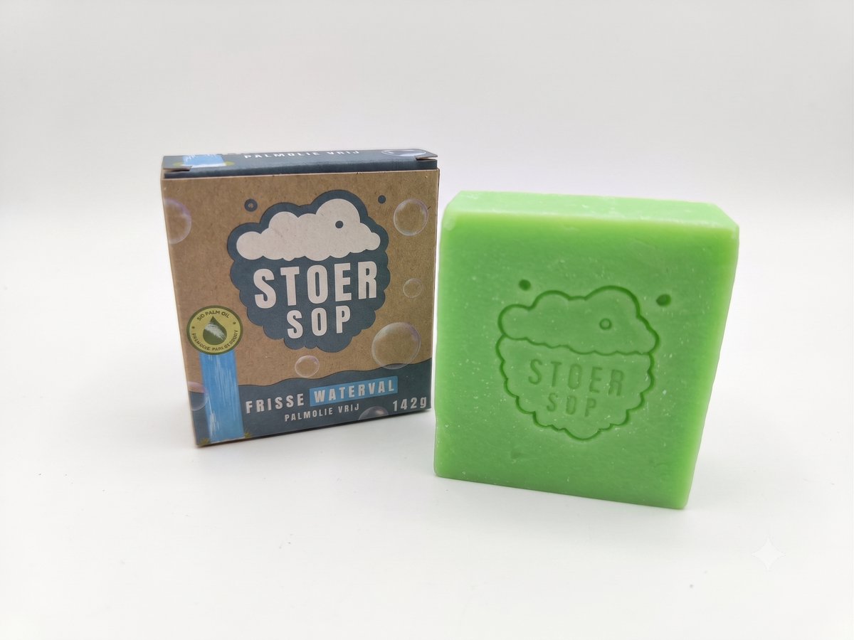 StoerSop - Zeep blok/bar - Frisse Waterval - Palmolie & plastic vrij! - 142 gram