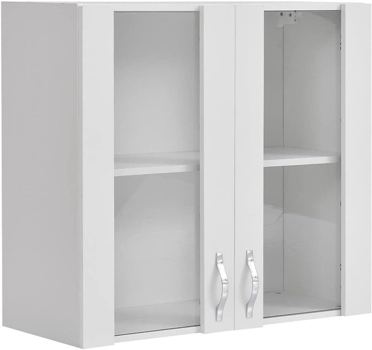 Witte Wandkast - Keuken Hangkast - Opbergen Keuken - Met Glazen Deuren - 80 x 72 cm - Wit