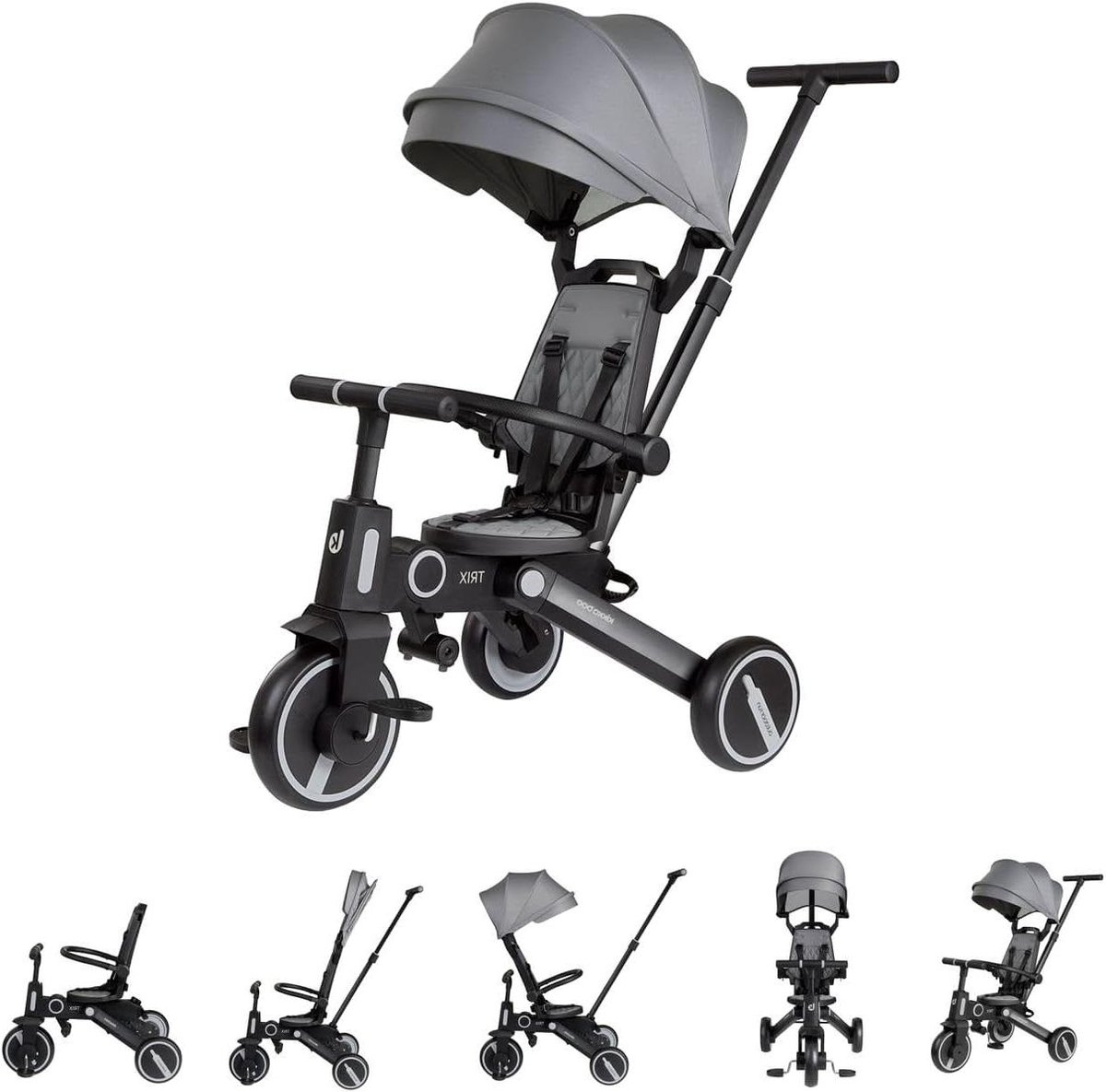 Driewieler 3-in-1 - Kinderdriewieler Tricycle - Buiten Spelen - Licht Aluminium Frame - 95 cm x 51 cm - Grijs