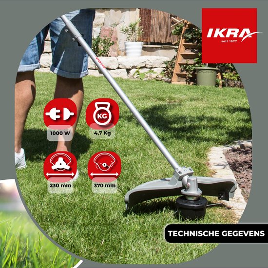 IKRA elektrische bosmaaier en grastrimmer IES 1000 C, 1.000 W, incl. draadspoel, 3-tands mes en schouderriem — afbeelding 5