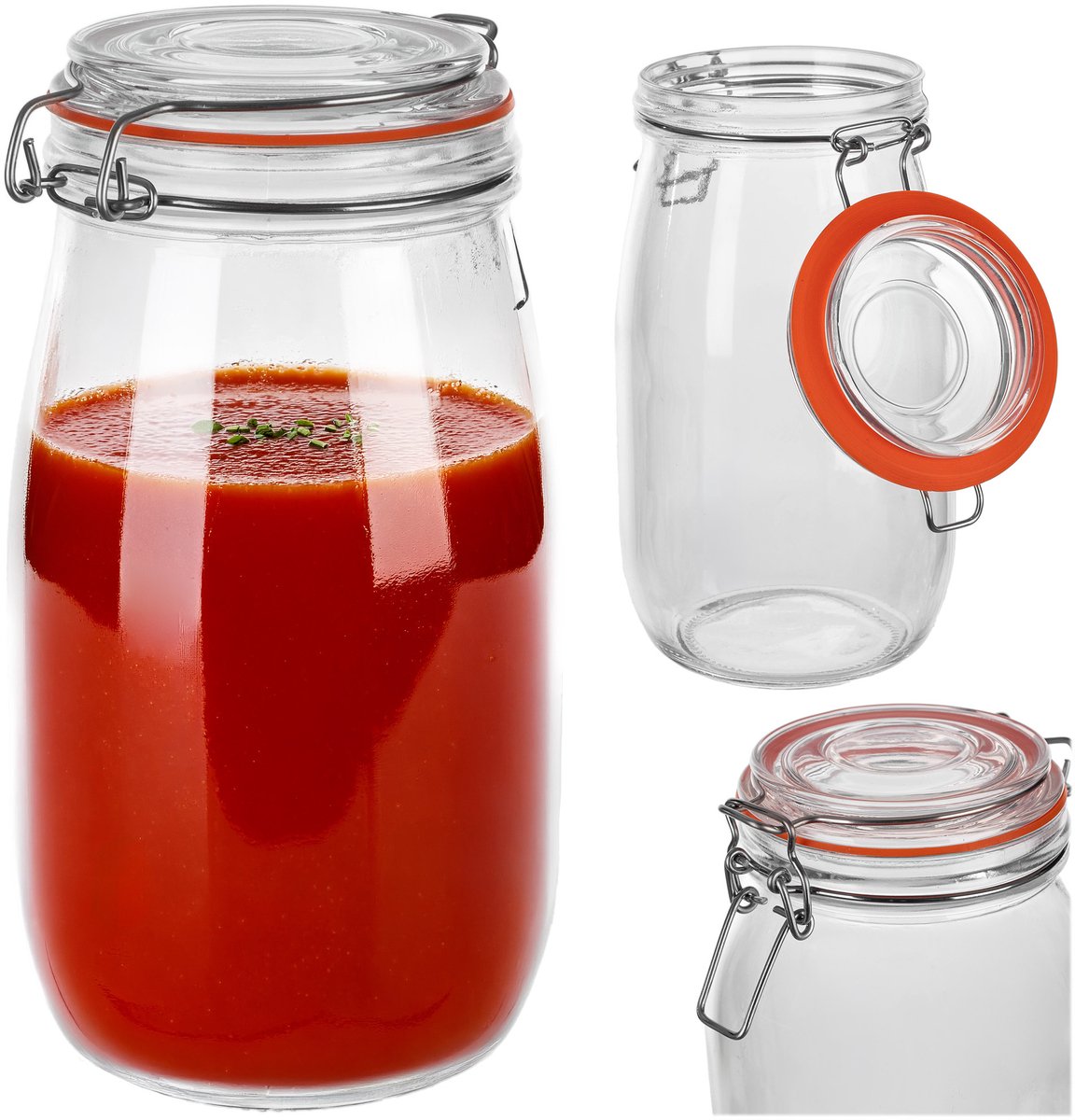 KADAX inmaakpot 1,5 l met beugelsluiting, luchtdichte pot met rubberen afdichting en glazen deksel, augurkenpot, grote glazen voorraadpot, fermentatiepot
