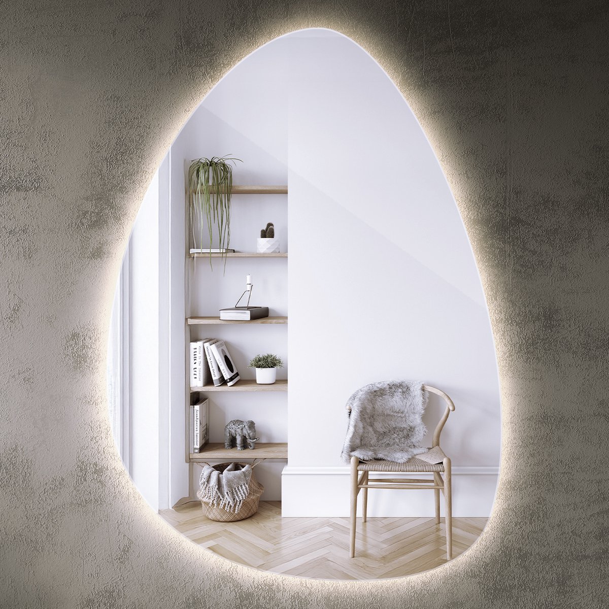 Coloray LED Spiegel - Onregelmatige Spiegel met Verlichting - 64 x 90 cm - Grote Onregelmatige Wandspiegel voor Woonkamer - Warm Wit 3000K - Boho Decoratieve Spiegel
