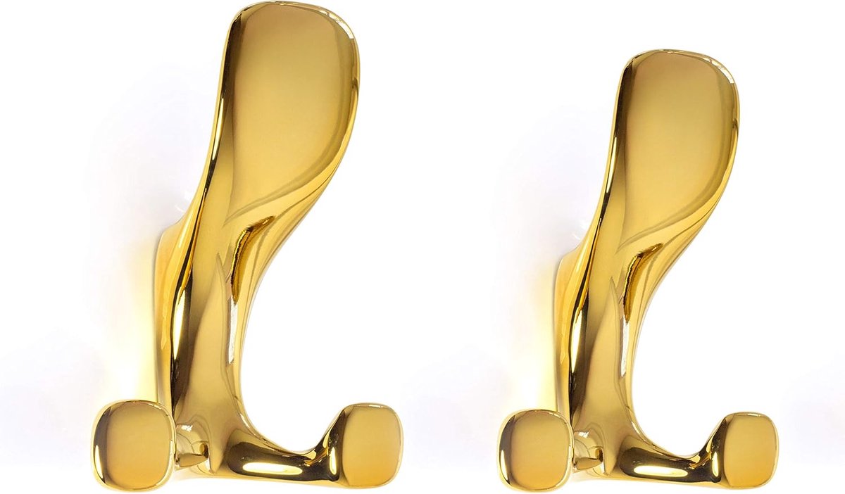 2 wandhaken goud glanzend metaal handdoekhouder garderobehouder kledinghaken