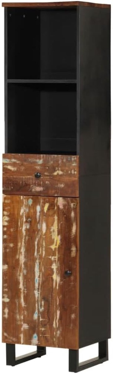 Badkamerkast - Opbergkast Hout - Badkamer Organiseren - Massief Oud Hout - 38x33x160 cm - Meerkleurig
