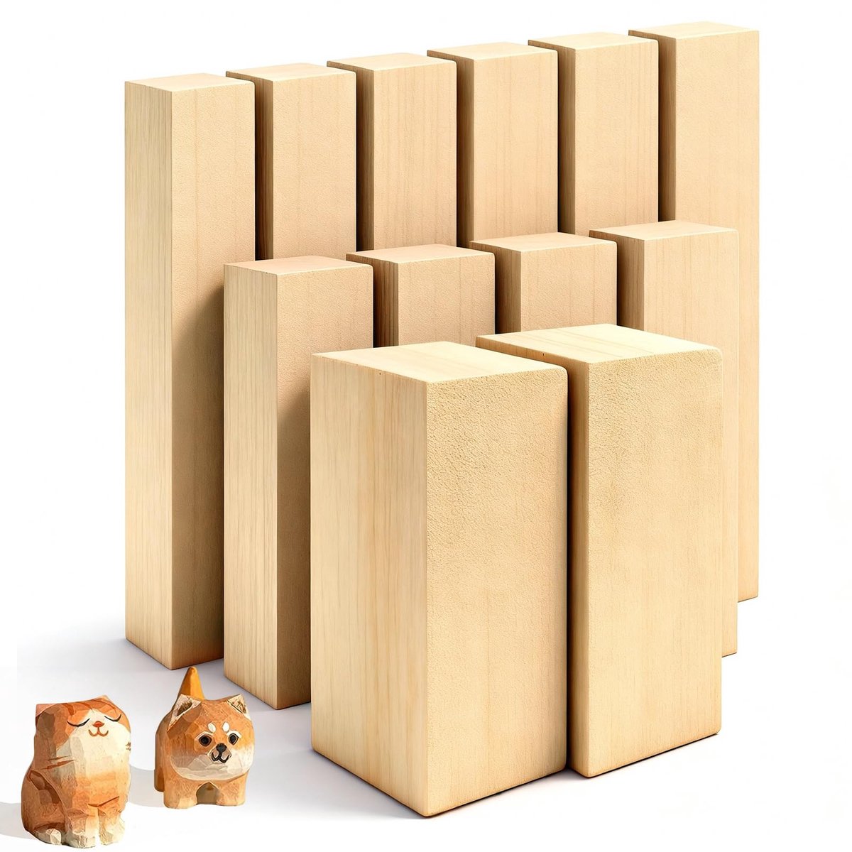 Houtsnijblokken 12 stuks - grenenhout - voor beginners - ideaal voor doe-het-zelf projecten - SnelShoppen