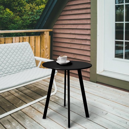 Outdoor bijzettafel, weerbestendige patio, kleine waterdichte eindtafel, voor binnen en buiten, rond, metaal, staal, zwart van outdoor — afbeelding 2