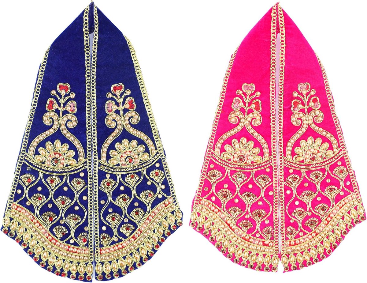 Set van 2 Ganesh Dupatta Chunri Puja Doek Pooja Items Idolen Frame (30,5 x 10,2 cm) | Ganesha standbeeld voor thuis tempel Pooja item voor Indiase traditionele Ganesh Chaturthi festivaldecoratie (roze, blauw)