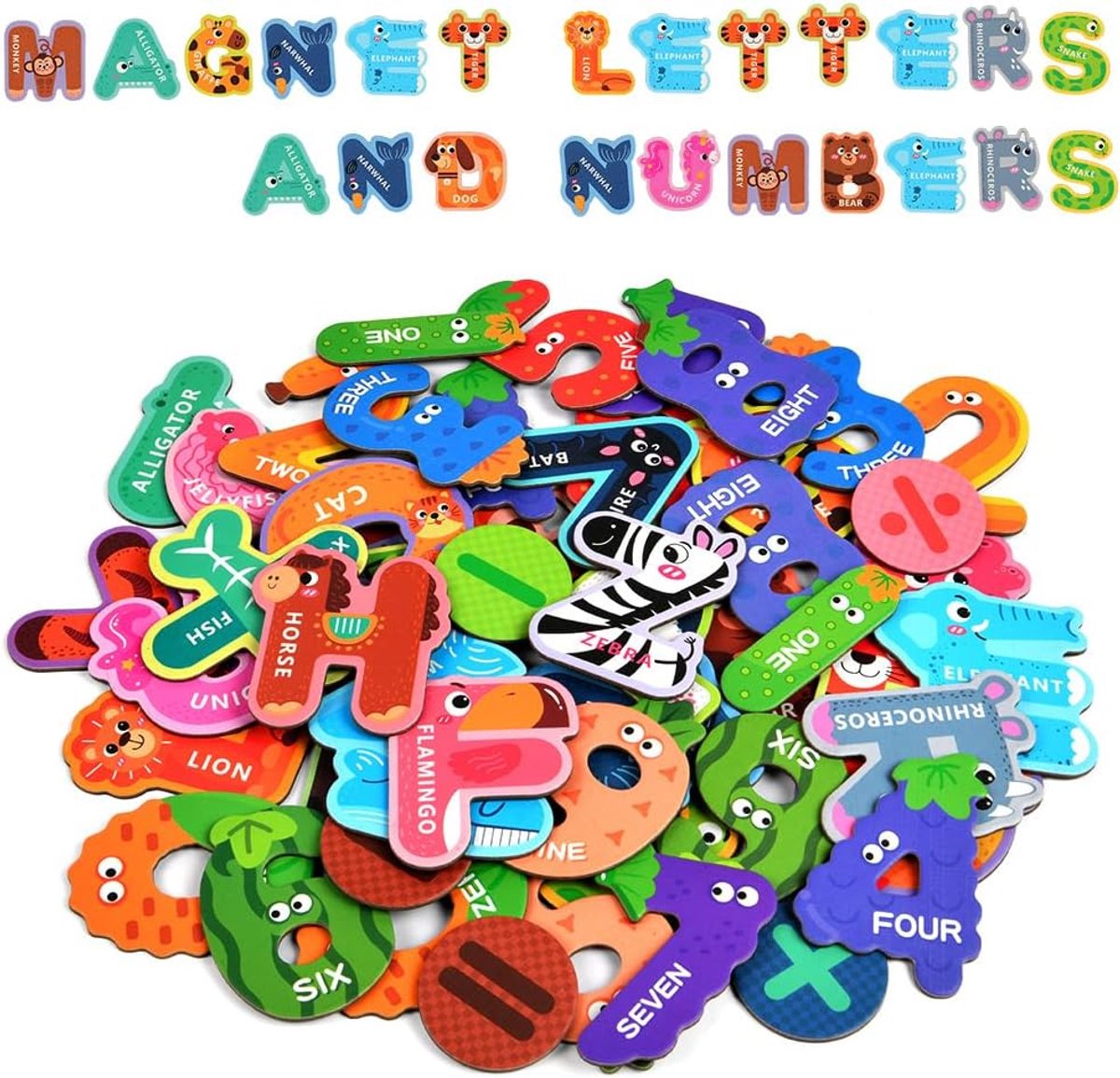 Magnetische letters en cijfers, 52 stuks koelkastmagneten voor kinderen, inclusief 26 alfabetische letters, 20 cijfers en 6 symbolen, educatief speelgoed voor kleuters