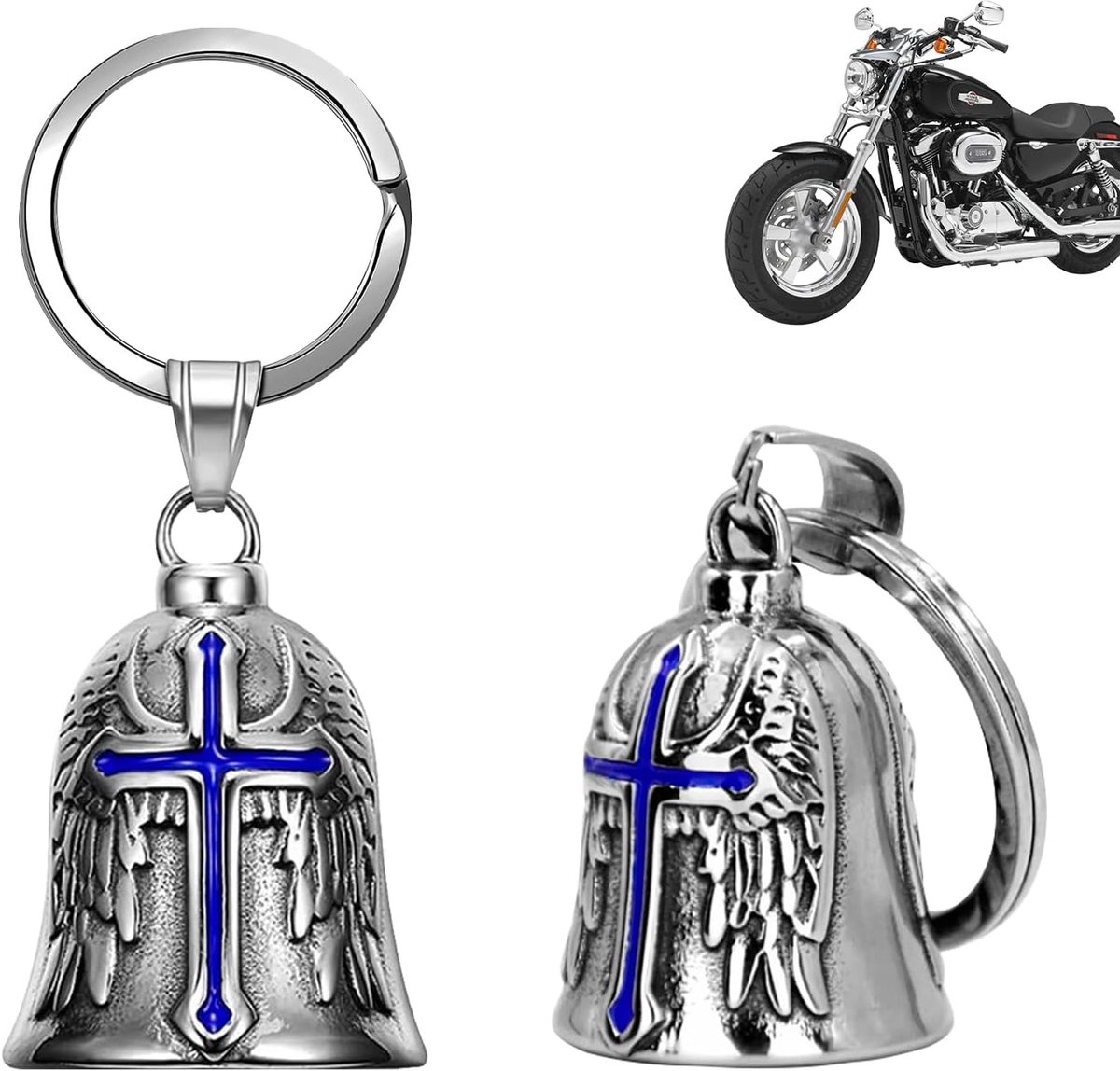 Guardian Bell, 2 stuks fietsbelletjes, roestvrij staal, geluksbrenger, motorfietsbel, chroom, voor motoraccessoires of sleutelhanger