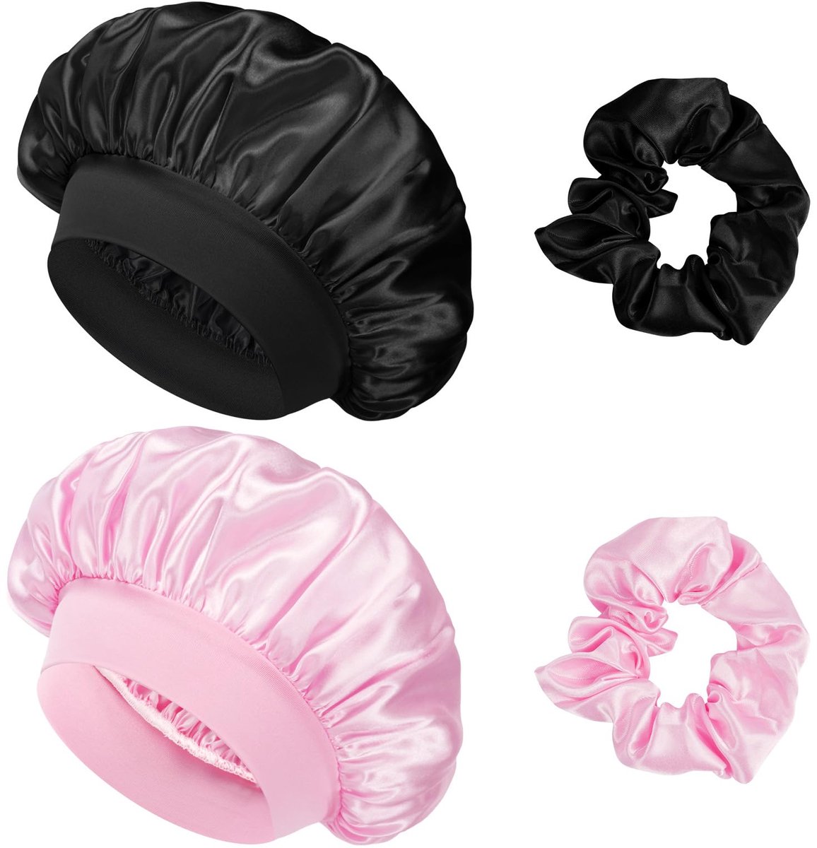 Slaapmuts 2-pack satijn - elastische badmuts voor vrouwen - geschikt voor lang krullend haar - SnelShoppen