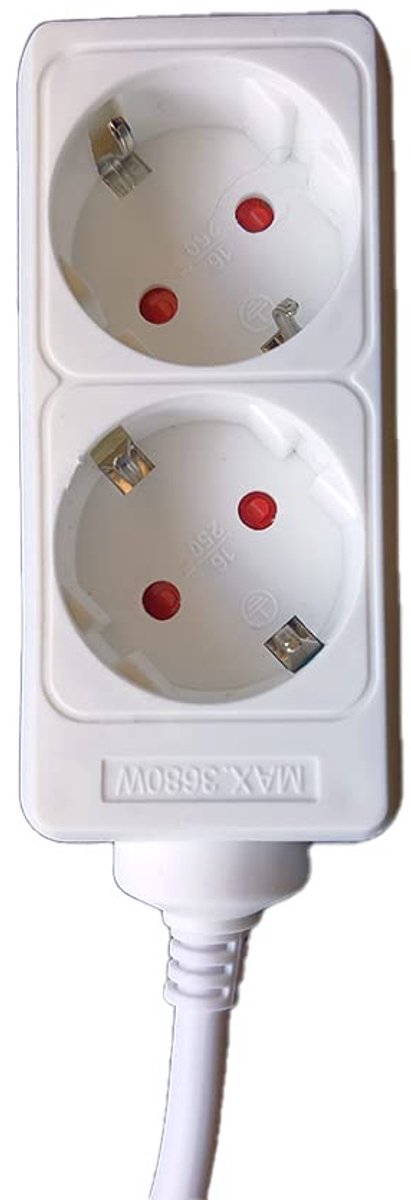 Stekkerdoos 2 stopcontacten - witte uitvoering - 3G-kabel 1,5 mm² - ideaal voor thuis of op kantoor - SnelShoppen