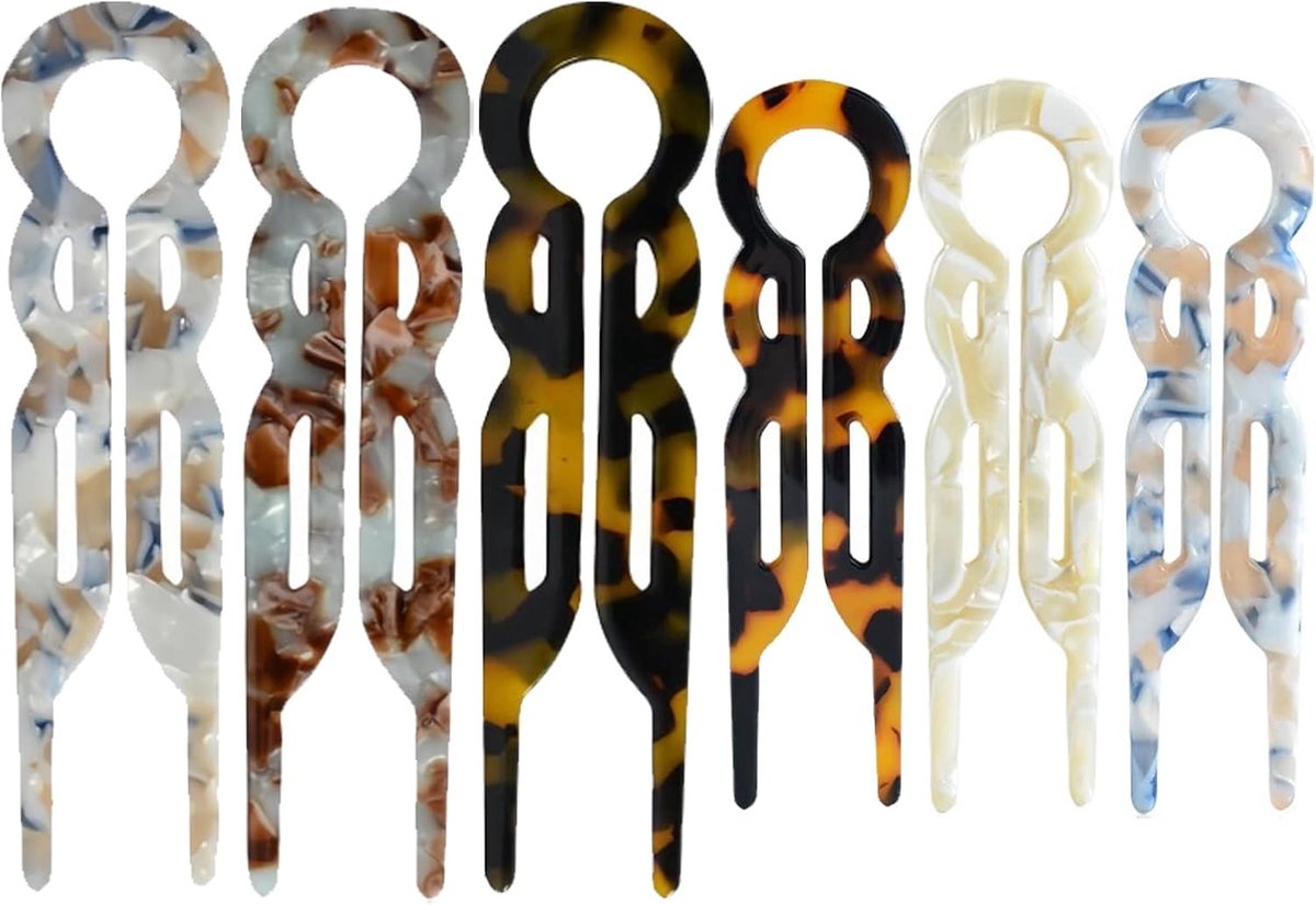 Haarspelden voor dames, 6 stuks U-vormige Franse haarspelden van acetaat, meerkleurige haarspeld, elegante haarspeld, kapselhulp voor knot en opgestoken kapsels, Franse haarspeld haaraccessoires (2