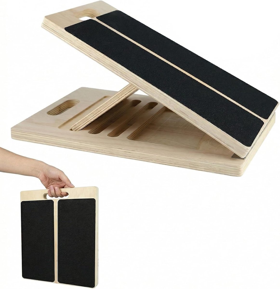 Schuine plank kuitstretcher met 5 instelbare hoeken en draaggreep – ideaal voor kniebuigingen, spierrek en evenwichtstraining, zowel voor de sportschool als voor outdoorgebruik
