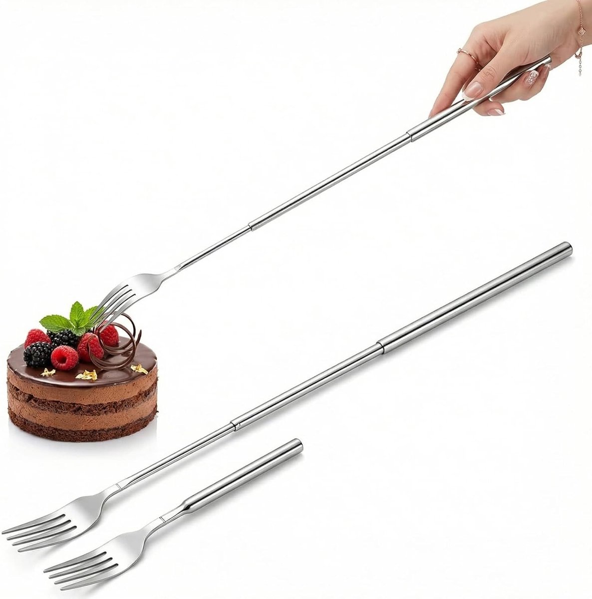 1 stuk uittrekbare roestvrijstalen vorkset, verstelbaar van 22-65 cm, ideaal voor BBQ, grill en dessert