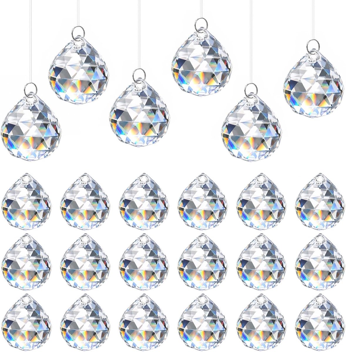 Zonnevangers, 30 mm, kristallen om op te hangen met transparante lijn en 20 ringen, lichtvanger voor kroonluchter, hanger, raam, tuin, bruiloft decoratie