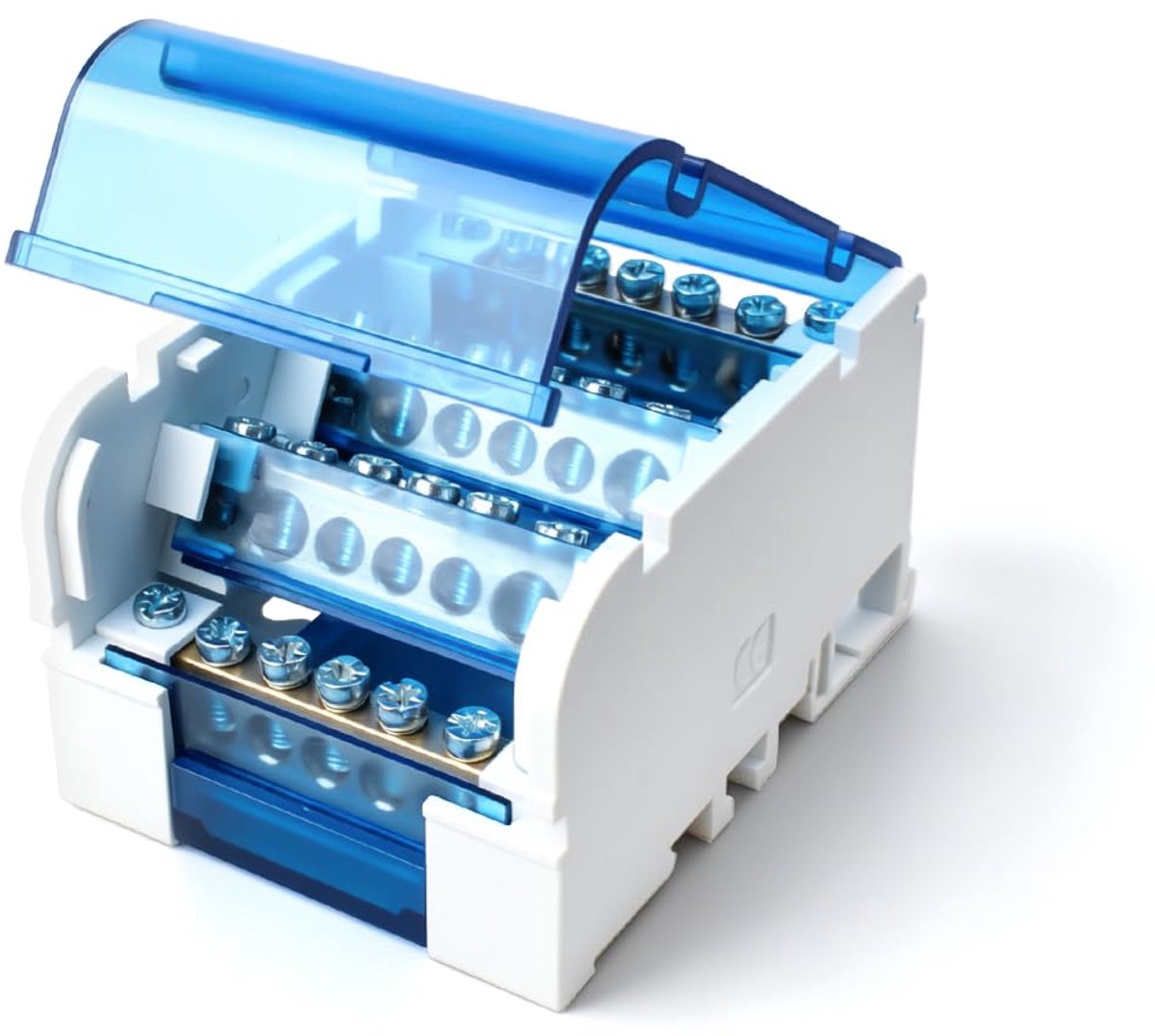 1Pcs klemmenblok verdeelkast 125A 4 in 24 uit, Din Rail klemmenstroken verdeelkast blauwe behuizing