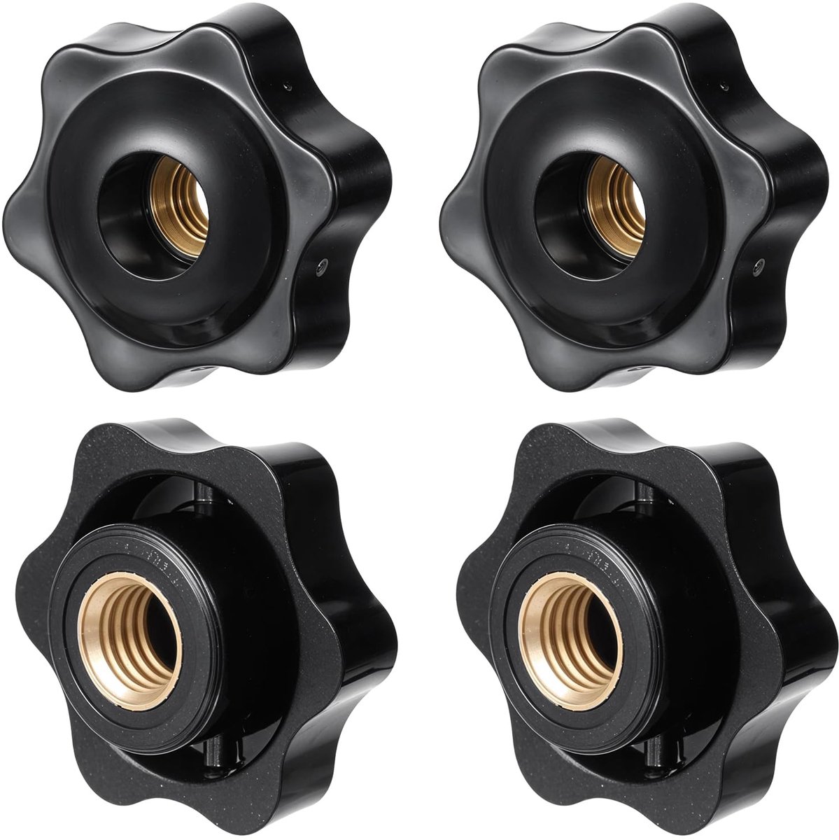4 stuks stergreepmoeren M8, stermoeren, zwart, stervorm, kop-klemmoer, kartelschroef met binnendraad