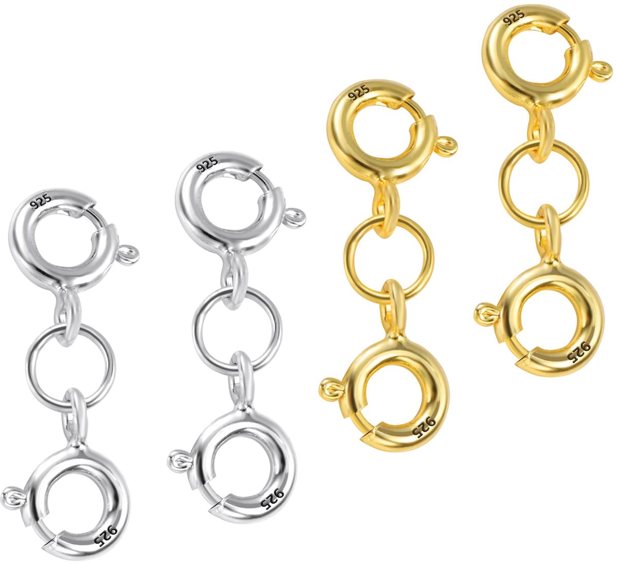 925 Sterling Zilver Dubbele Veersluiting Dubbele Klauw Connector 14K Goud/Zilver Armband Verlenging Sluitingen voor Sieraden Maken (4 stuks)