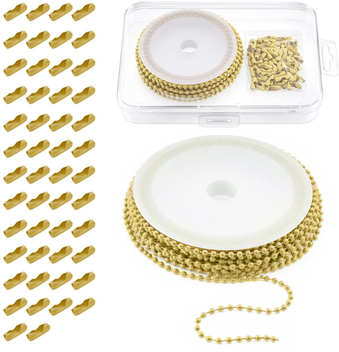 5 m gele kralen kogelketting met 50 stuks connectoren, breedte 2,4 mm kleine bulk kralenkettingen met kraalketting connector voor tag sleutelhangers doe-het-zelf ambachten maken