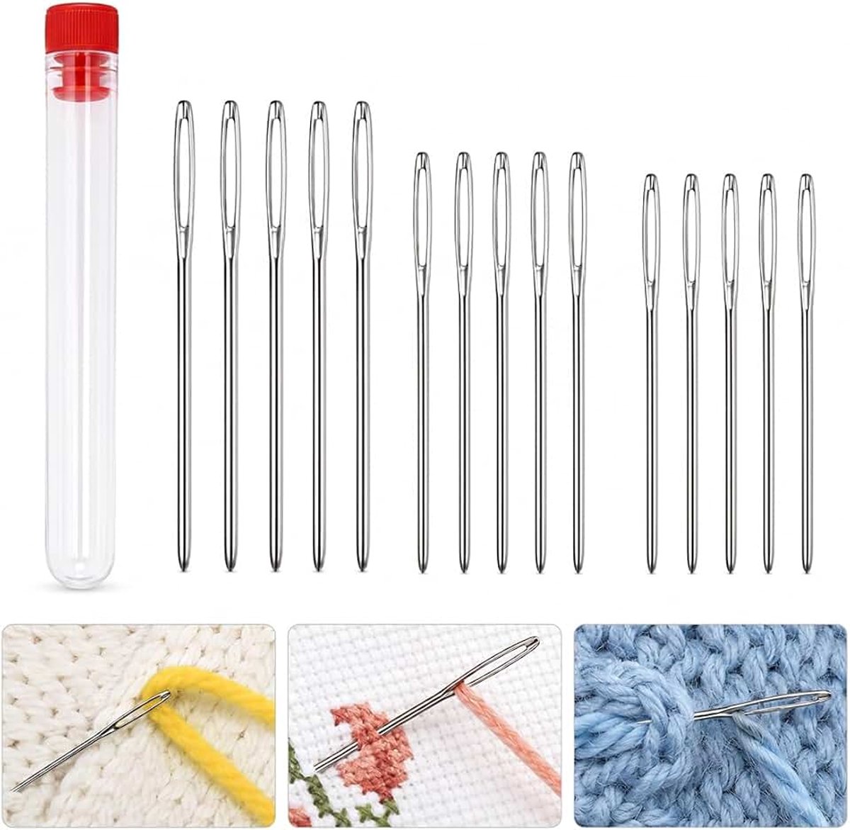15 stuks dikke handnaainaalden met grote ogen, stompe punt, ideaal voor doe-het-zelf wol, vliesstoffen, stopwerk, perfect voor breien, vilten en andere handwerkprojecten